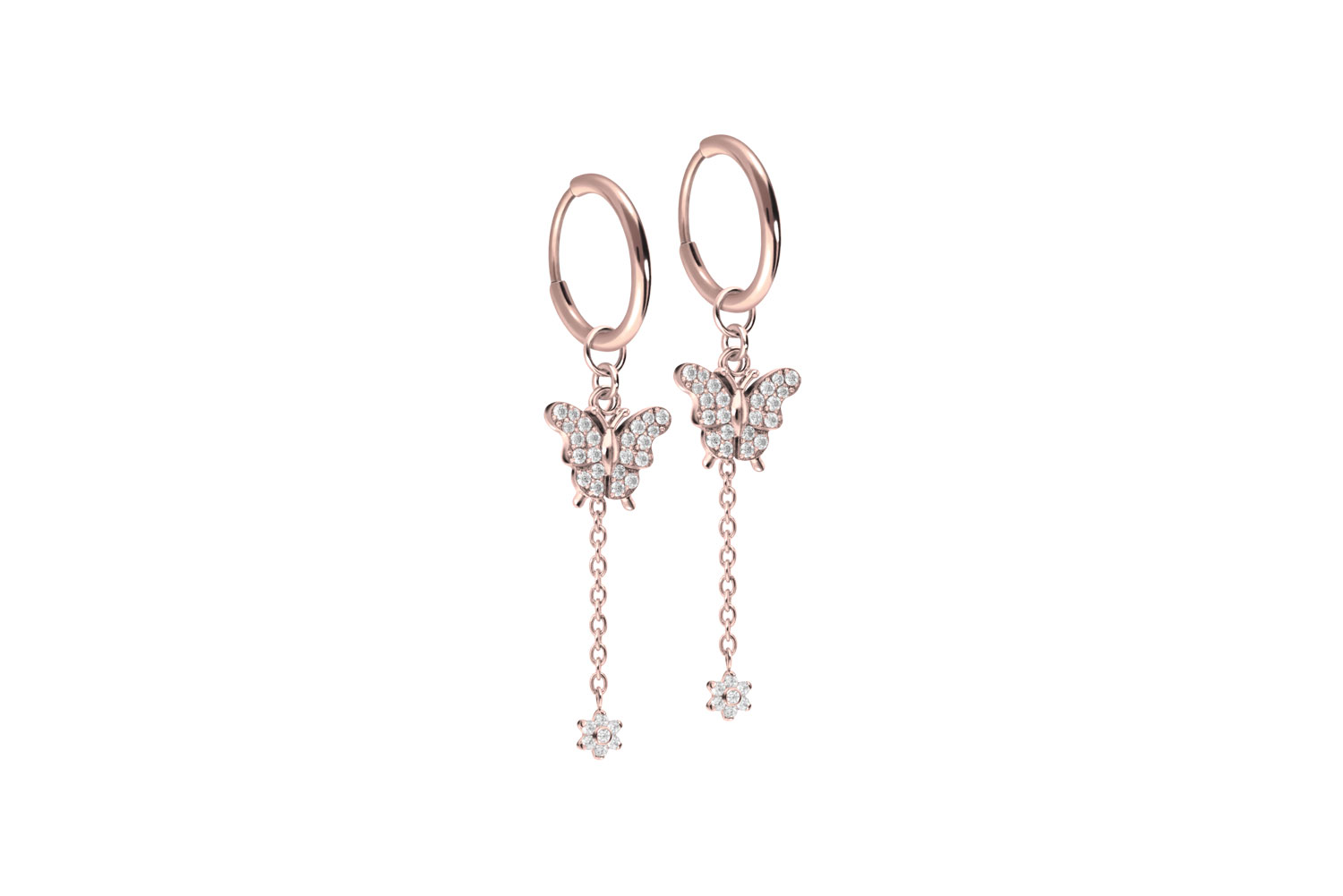Titan Ohrclicker Creolen KRISTALLSCHMETTERLING + KRISTALLBLUME von Piercingline